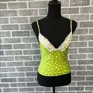 Omighty green lace trim daisy tank‎ top Women’s Size Small SSENSE exclusive.